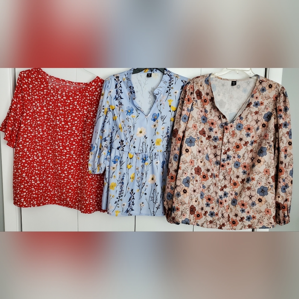 Lot of 3 LIKE NEW Shein Curve Print Blouses (1X)